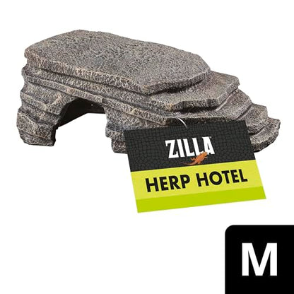 Zilla Herp Hotel, Naturalistic Hide and Basking-Platform for Leopard Geckos, Bearded Dragons, Anoles, Medium - size: Medium