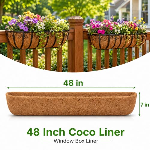 HFHOME Coco Liners for Planters, 48 Inch 2 Pack Natural Coconut Coir Fiber Window Box Liners, Wall Hanging Basket and Flower Box, Trough Coco Planter for Garden Fence - size: 48 2P HALF