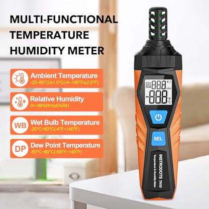 Temperature Humidity Meter, High Precision Thermometer Hygrometer with Ambient, Dew Point, Wet Bulb Thermometer, Dual Display Temperature & Humidity with LCD Backlight, TH10 - color: Orange, size: TH10