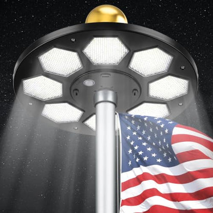 Solar Flag Pole Light, 160 LED 2000Lumens, 16 H Lighting for 15-30 Ft Poles | Solar Powered, 4000 mAh, Full Flag Coverage, IP65 Waterproof, Dusk to Dawn Auto On/Off, Multi-Angle, Rechargeable, White - color: Black