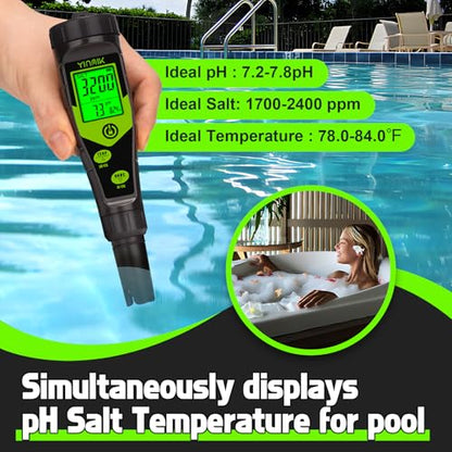 Pool Salt Tester, Digital pH TDS EC Salinity Meter with Calibration Liquid | Real-Time pH & TDS/EC/SALT Display, Ideal for Saltwater Pools, Aquariums, Hot Tubs, Spas, Hydroponics, Brewing & Pickling