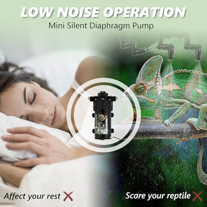 LANUEVA Reptile Humidifier Quieter Mister with 6 Nozzles (without Timer) | Mister Fogger for Terrarium with 4 Single Misting Nozzle+2 Double Nozzle, Automatic Spray System for Chameleon, Lizard, Snake - size: Pump without Outlet Timer