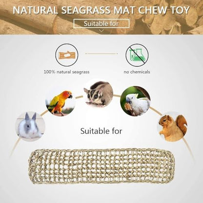 Bird Seagrass Mat 30 x 7 Inch Parrot Natural Seagrass Woven Net Hammock Parakeet Climbing Rope Ladder Mat Chew Toys Cage Accessories for Pigeon Macaw Cockatiel Conure Cockatoo Rat Bearded Dragon - size: 30" × 7"