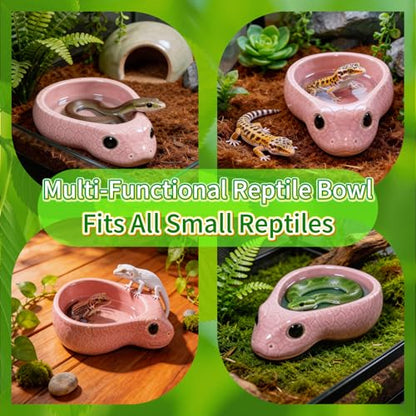 Reptile Water Dish, Ceramic Snake Water Bowl, Pink | For Snake, Leopard Gecko, Bearded Dragon and Lizard, Bathing Pool, Food Feeding Dish, Terrarium Tank Accessories - color: Pink