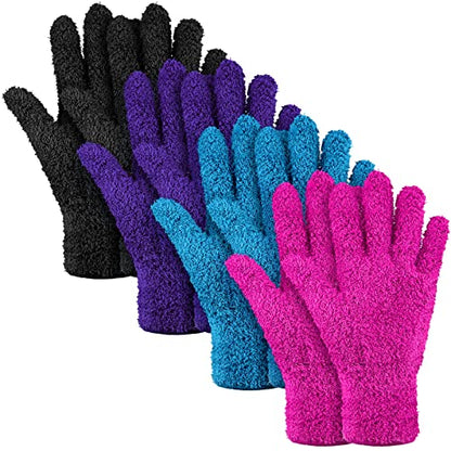 4 Pairs Microfiber Dusting Gloves Washable Reusable Cleaning Gloves Mittens for Plants House Cleaning Car Blinds - color: Purple, Blue, Rose Red, Black, size: Large