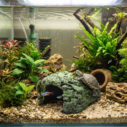 Reptile Hideout Cave Hide Small Resin Shelter Basking Decor for Terrarium Aquarium Gray 1 Pack 3.5 x 2.8 x 1.6 in Rock Style Secure Climbing Hide