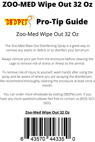DBDPet Wipeout Reptile Terrarium Cleaner (32oz) - With Attached Pro-Tip Guide