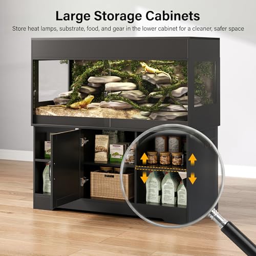 120 Gallon Reptile Tank with Stand,4x2x2 Reptile Enclosure | Snake Enclosure with Outlets,Cabinet,Sliding Door,Reptile Terrarium Bearded Dragon Tank for Lizards,Geckos Black CAGE008B
