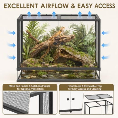Erinnyees 74 Gallon Tall Reptile Terrarium, Large Vertical Reptile Enclosure with Front Opening Doors, Top Screen Ventilation, Raised Base and Cable Port for Crested Geckos, Anoles and Tree Frogs - size: 74 Gallon