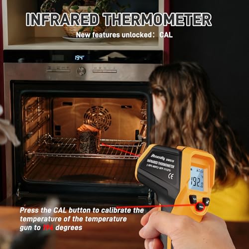 Infrared Thermometer Laser Temperature Gun -58℉ to 1112℉,with Cal Calibration and Adjustable Emissivity,Min& Max Measure,for Cooking,Oven,Meat Food,HVAC,Appliance（Yellow） - color: Yellow