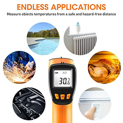 Laser Thermometer Infrared Temp Gun with Self Calibration -58°F to 1022°F (-50°C to 550°C), Not for Human Digital Infrared Thermometer Pyrometer with Backlit for Kitchen Cooking Industry, Automotive - color: Yellow -58°F ~ 1022°F