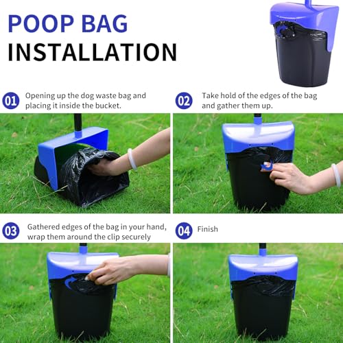 Pooper Scooper Large Swivel Bin & Rake with 160 Waste Bags,Heavy Duty Dog Pooper Scooper with Bag Attachment for Large Small Dogs, Long Handle Poop Scooper with Lid for Yard, Grass, Gravel (Blue) - color: Blue1