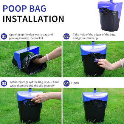 ienjoyed 43" Tall Pooper Scooper Large Swivel Bin & Rake with 100 Waste Bags,Heavy Duty Dog Pooper Scooper for Dogs, Long Handle Poop Scooper with Lid for Yard, Grass, Gravel (Blue) - color: Blue（43“ Tall）