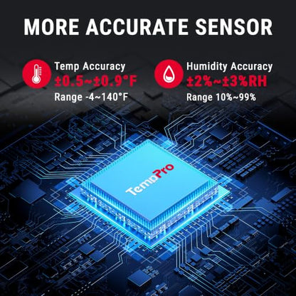 TempPro TempAir Bluetooth Thermometer Hygrometer, 260 ft Temperature Sensor | Greenhouse Thermometer with Remote App Control, Temperature and Humidity Monitor with 2-Year Data Logging Export