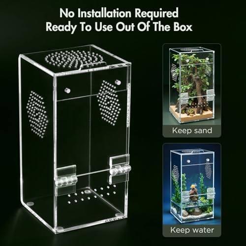 Pre-Assembled Jumping Spider Enclosure, All-Side Ventilation | 3.5"×3.5"×7" Escape-Proof Spider Terrarium Kit with Accessories & Magnetic Door for Tarantula, Mantis, Tweezer & Temp Sticker - size: Small Vertical (3"×3"×7")