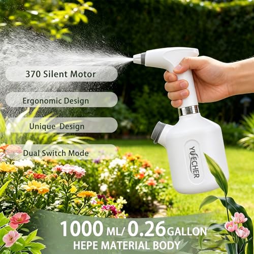 Electric Spray Bottle, 0.26 Gallon Battery Powered Plant Mister, 1500mAh USB Rechargeable Automatic Garden Sprayer, Handheld Continuous Water Spray Bottle for Indoor Houseplants, Succulents, Cleaning
