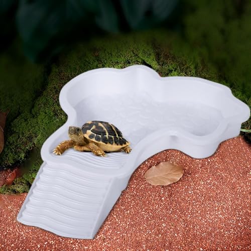 Reptile Bathing Tub Aquarium Ornament | Turtle Soaking Tub with Ladder Turtle Pool Scenery for Gecko, Turtle, Bearded Dragon, Aquatic Climbing Pet, Amphibians - color: White