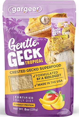Gargeer 8oz Gentle Geck Tropical Diet - Crested Gecko Food. Made in USA | Expert-crafted superfood! Organic mango, banana & dried coconut mixed with wild insect proteins & probiotics. Zero fillers - size: 8 Ounce (Pack of 1)