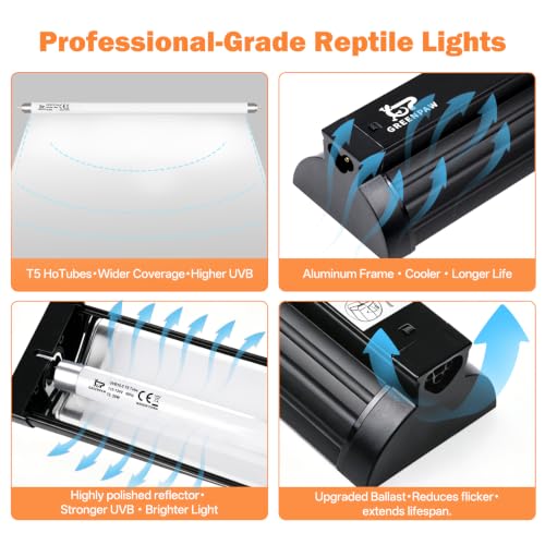 T5 Ho UVB Reptile Light Fixture Combo Kit 39W: 10.0 UVB Light for Reptiles Terrarium Hood Comes with UVB Lamp, 34'' Linear UVB Light Bar for Desert Bearded Dragon,Turtle,Gecko - UV Sensor Test Card - size: 35.4INCH-10.0