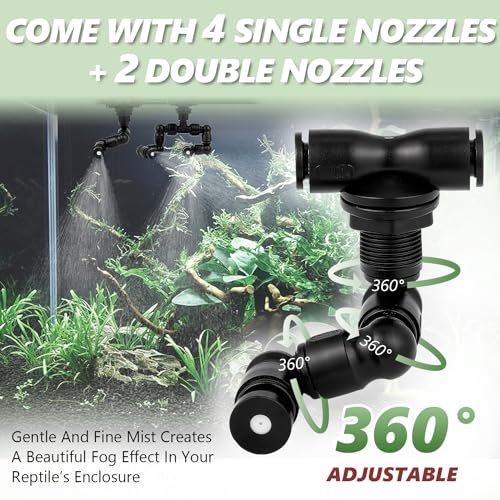 LANUEVA Reptile Humidifier Quieter Mister with 6 Nozzles (with Timer) | Mister Fogger for Terrarium with 4 Single Misting Nozzle+2 Double Nozzle, Automatic Spray System for Chameleon, Lizard, Snake - size: Pump with Outlet Timer