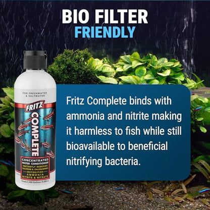 Fritz Complete – Concentrated Water Conditioner/Tap Water Dechlorinator, Instantly Detoxifies Chlorine, Chloramines, Heavy Metals, Ammonia, Nitrite/Nitrates, for Fresh and Saltwater (8 oz) - size: 8-Ounce
