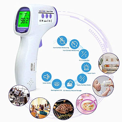 Digital Non-Contact Infrared Forehead Thermometer for Adults & Kids, Accurate Instant Reading, Dual Mode Body & Surface ˚C / ˚F, Intelligent Temperature/Fever Alert, Batteries Included