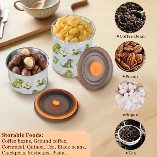 Food Storage Containers With Lids Stainless Steel Storage Containers For Snacks Candy Stackable Push Button Seal Container 30oz Cartoon kawaii-style Green Iguana Reptile Gray