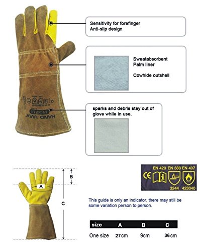 Hand Max Versatile Multi Purpose 14inch Cow Gauntlet Leather Kevlar Heat Resistant Gloves