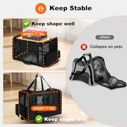pidipiti 25x17x17 Extra-Large Expandable cat Carrier for car Road Travel | for 1 Extra-Large cat/2 Large /3 Medium Cats up to 35 lbs,large cage kennel for long road trip,zipper lock,good Visibility - size: 25.5"L x 17.0"W x 17.0"H