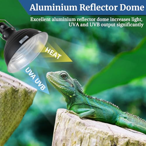 LUCKY HERP Reptile Light Fixture 8.1inch- Lightweight Aluminum Reflector Dome Reptile Light Fixture, Reptile Heat Lamp Fixture for UVB Light Bulb Basking Bulb Heat Bulb - size: 8.1 Inch