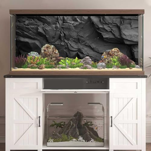 Stone Aquarium Background, Underwater Black Rock Fish Tank Background Rocky Terrarium Background, Polyester Background with 6 EVA Double-Sided Tapes 36x18 inches/90x45 - color: Stone, size: 36"L x 18"W