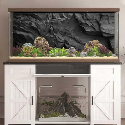 Stone Aquarium Background, Underwater Black Rock Fish Tank Background Rocky Terrarium Background, Polyester Background with 6 EVA Double-Sided Tapes 48x24 inches/120x60cm - color: Stone, size: 48"L x 24"W