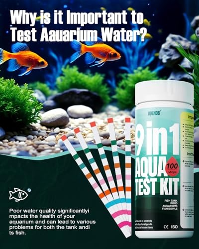 Aquarium Test Strips - 9-in-1 Aquarium Water Test Kit: Fish Tank Testing Kit for Freshwater, Saltwater, Pond, 100 Strips, Fast & Accurate pH, Hardness, & More, Lead Water Test Kit