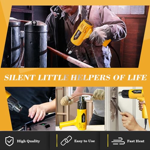Heat Gun, BILLION GOLD 1800W Hot Air Gun 752℉-1112℉ with 2 Temperature Setting, Heat Gun for Crafting, Shrink Tubing, Paint Removing - 2 Nozzles - color: Yellow-2