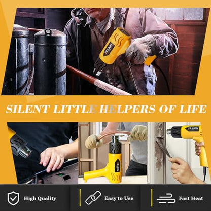 Heat Gun, BILLION GOLD 1800W Hot Air Gun 752℉-1112℉ with 2 Temperature Setting, Heat Gun for Crafting, Shrink Tubing, Paint Removing - 2 Nozzles - color: Yellow-2