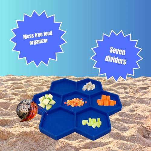 Hermit Crab Feeder Dish | 7 Tray Dish for Crab or Snail Feeding | Mix & Match Crab Food | Made in USA (Blue, Hexagon) - color: Blue, Hexagon