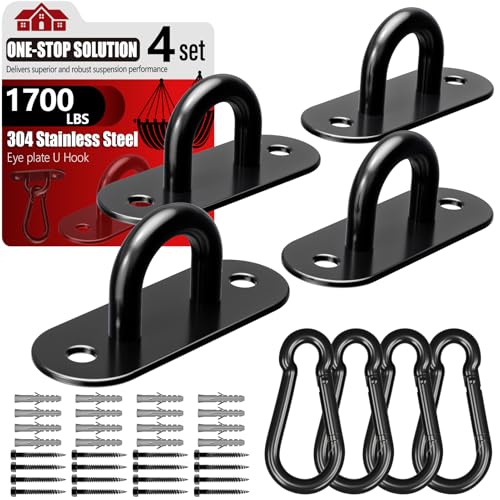 304 Stainless Steel Pad Eye Snap Hook,M10 Ceiling Hook 1700Lb,8Pc | Hanging Kit with Screws for Hammock Chair Swing, Yoga Gym Equipment, Sun Shade Sail, Plant Hangers & Marine Boat Hardware - size: 4 Inch, style: Black Oval