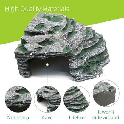 Large Reptile Hide Shale Scape Step Ledge, Reptile Cave Hideout, Bearded Dragons Accessories, Basking Rocks for Bearded Dragons (Large-B-11.8 * 9.8 * 5.3) - style: Large-B-11.8 * 9.8 * 5.3