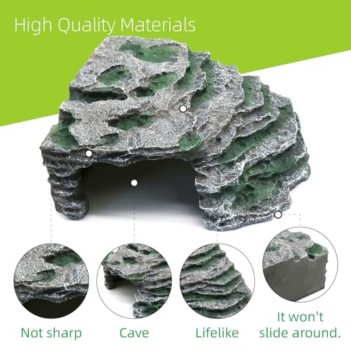 Large Reptile Hide Shale Scape Step Ledge, Reptile Cave Hideout, Bearded Dragons Accessories, Basking Rocks for Bearded Dragons (Large-B-11.8 * 9.8 * 5.3) - style: Large-B-11.8 * 9.8 * 5.3