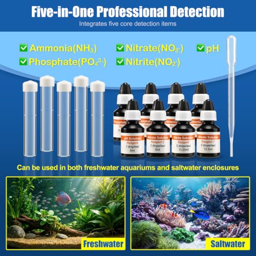 DaToo Aquarium Master Test Kit 5 in 1 Fish Tank Water Master Test Kit for pH Ammonia Nitrite Nitrate Phosphate High Accuracy Aquarium Water Testing Kit for Freshwater and Saltwater Tanks