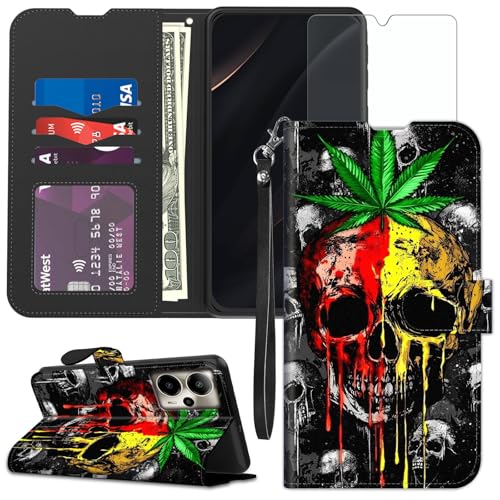 for Cricket Outlast 5G 2024 Wallet case with RFID Blocking Credit Card Holder Kickstand, Folio Flip PU Leather Shockproof Protective Cover for AT&T Motivate Pro 5G, Skull - color: Skull