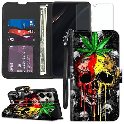 for Cricket Outlast 5G 2024 Wallet case with RFID Blocking Credit Card Holder Kickstand, Folio Flip PU Leather Shockproof Protective Cover for AT&T Motivate Pro 5G, Skull - color: Skull