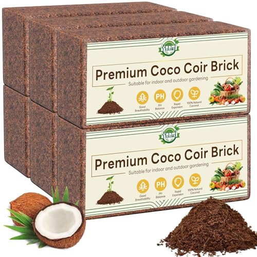 Halatool 6 Pack Coco Coir Brick, Organic Coconut Coir Soil for Plants | Organic Coco Coir Soil, pH Balanced & Low EC – Expanding Seed Starter, Potting Mix for Plants, Flowers & Reptiles - size: 6 Pack