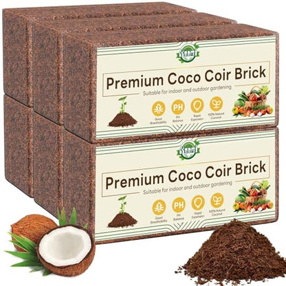 Halatool 6 Pack Coco Coir Brick, Organic Coconut Coir Soil for Plants | Organic Coco Coir Soil, pH Balanced & Low EC – Expanding Seed Starter, Potting Mix for Plants, Flowers & Reptiles - size: 6 Pack