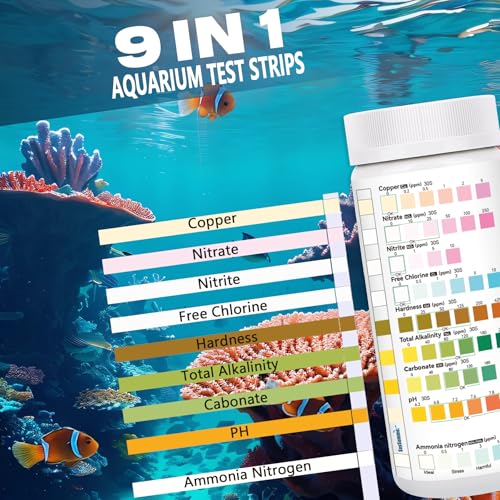 Aquarium Test Strips for Fish Tank: 9 in 1 Aquarium Ammonia Test Strips for Fish Tank - 125 Counts Aquarium Water Test Kit Testing Ammonia Nitrogen, Copper, pH and More - size: 9 in 1 - 125 Strips (ammonia included)