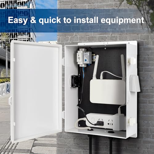 Namunanee Outdoor Electrical Box with Thermostat and Fan, ABS Water Resistant Enclosure with Internal Mounting Panel & Hinged Cover, 18.1" H* 12.6" L* 6.3" W, Plug & Play. - size: 18.1"H x 12.6"L x 6.3"W & Thermostat