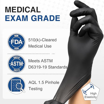 Schneider Nitrile Gloves, Gloves Disposable Latex Free, Powder Free | Black / Blue, 4-Mil, Medical Exam Glove, Food Safe Gloves, Cooking Gloves, Cleaning Gloves - color: Black, size: Small