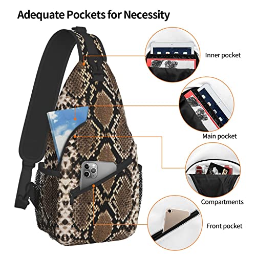 Snake Skin Sling Bag Animal Crossbody Chest Daypack Casual Backpack Women Shoulder Bag For Travel Picnic - color: Snake 03