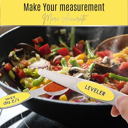 Magnetic Measuring Spoons Set of 9 Stainless Steel Dual-Sided Stackable Measuring Spoon Nesting Teaspoons Measuring Dry and Liquid Ingredients, Fits in Spice Jars Set of 9 (Yellow) - color: Yellow