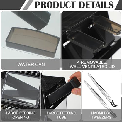 Cricket Keeper with Feeding Kit Transparency Cricket Keeper with Tubes Includes Feeding Tongs and Curved Tweezers Insect Breeding Box for Gecko Snake Lizards(1 Pack,11.8 x 7.9 x 7.1 Inch) - size: 11.8 x 7.9 x 7.1 Inch
